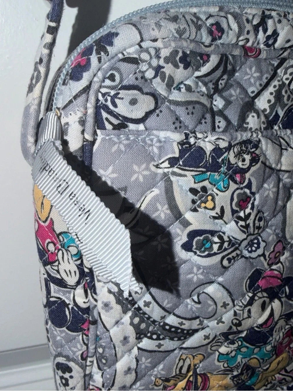 Vera Bradley Gray Minnie & Mickey Quilted Crossbody with Teal and Pink Accents